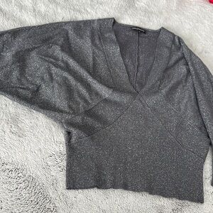 Express Design Studio V-Neck Grey Sparkly Sweater